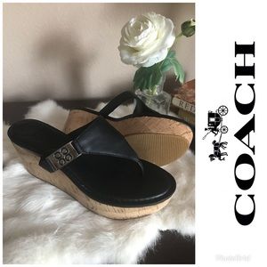 Coach Jan Wedge Black Leather And Cork Wedges